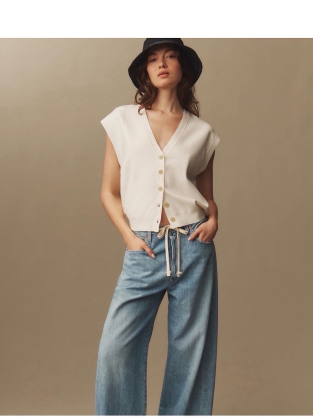 Anthropologie- Maeve Cream V-Neck Sleeveless Knit Vest